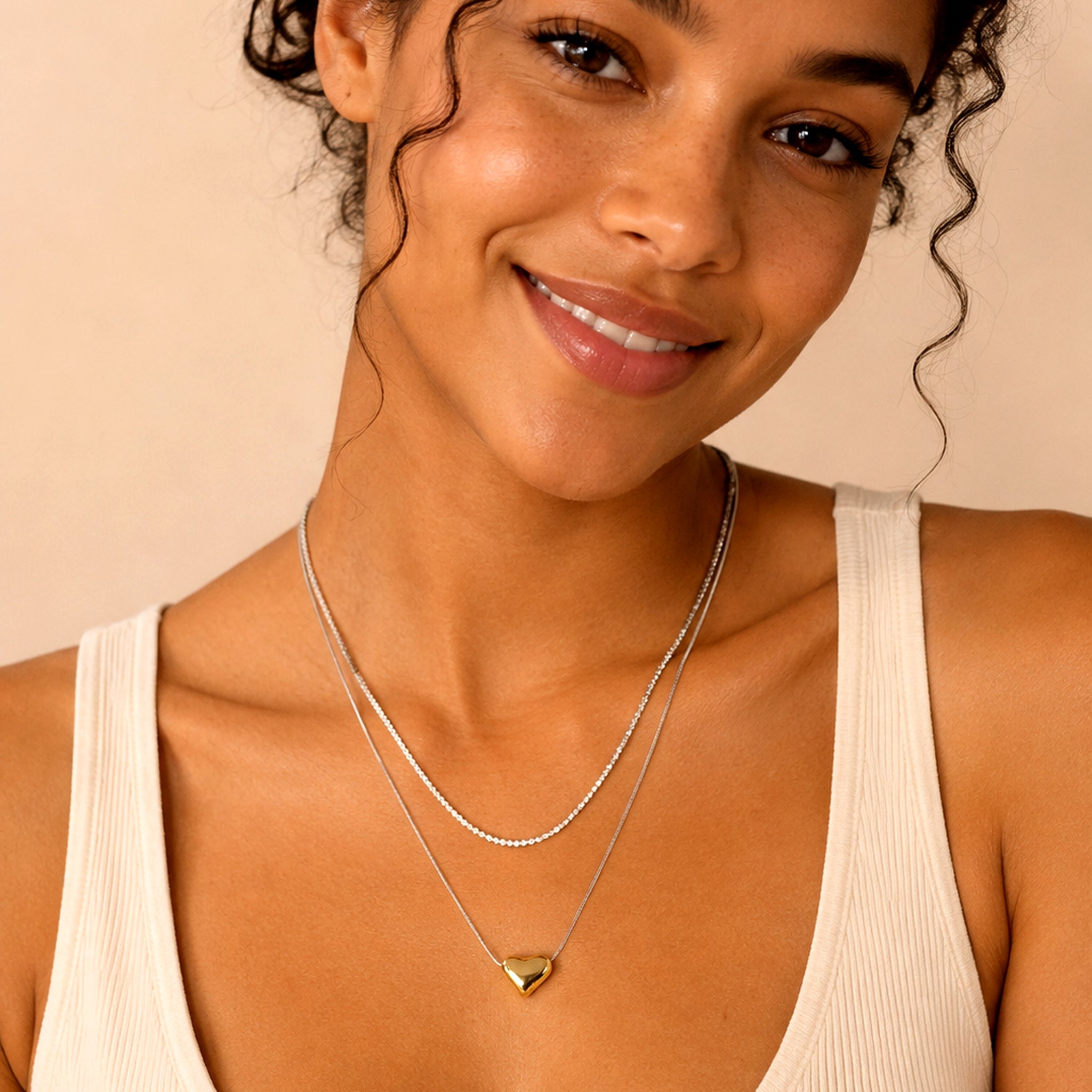 Duo Layered Two-Tone Necklace – Gold Pebble Pendant