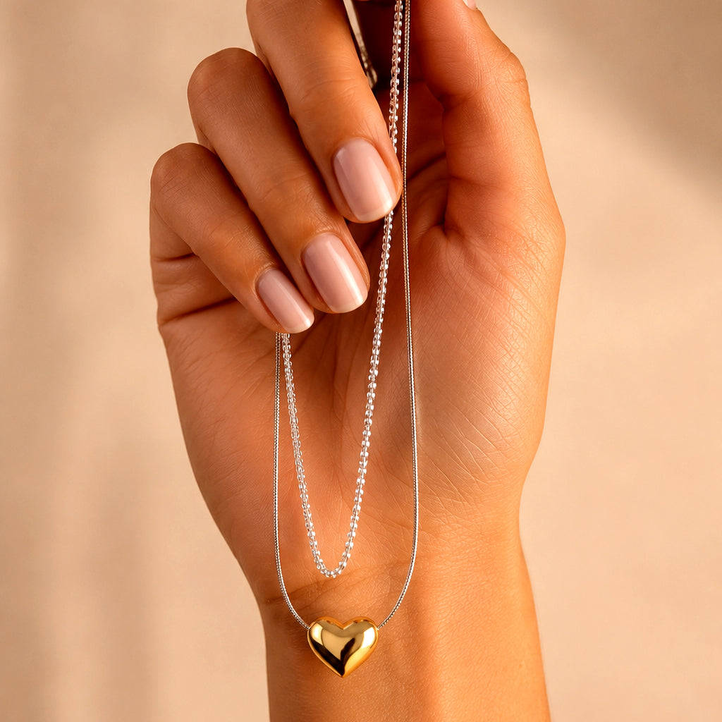 Duo Layered Two-Tone Necklace – Gold Pebble Pendant