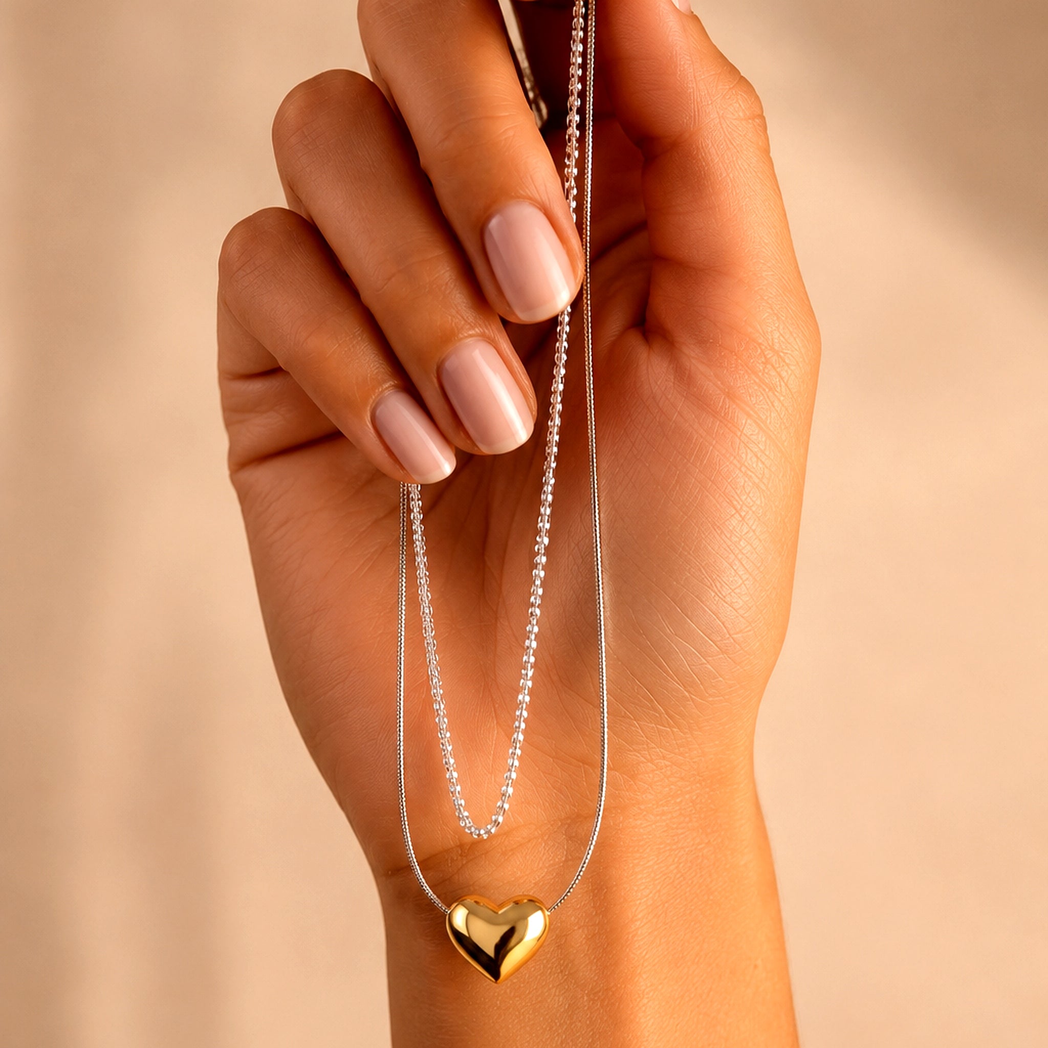 Duo Layered Two-Tone Necklace – Gold Pebble Pendant