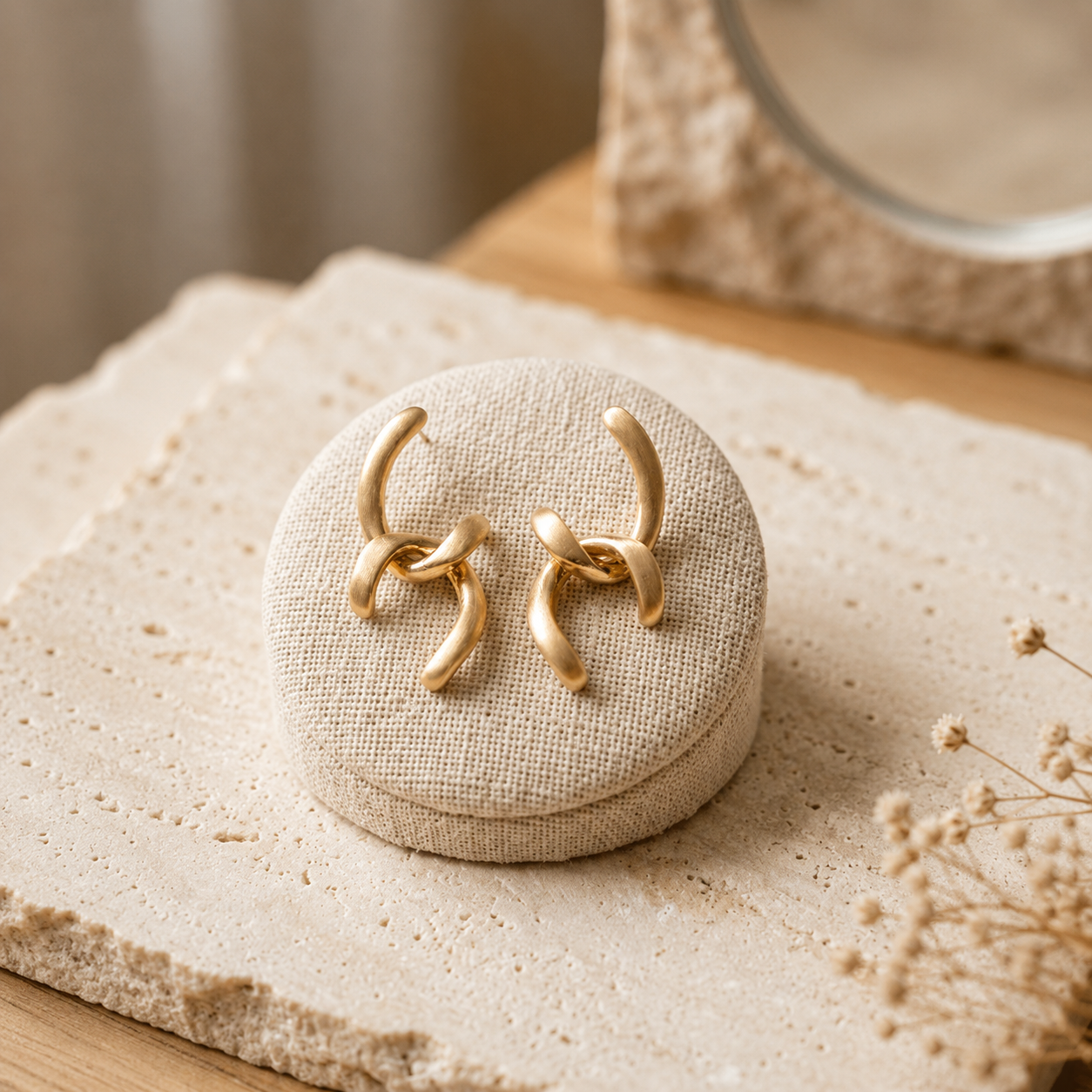 Ribbon Twist Gold Earrings – Sculptural Studs