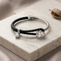 Noir Faux Leather & Bangle Crystal Cuff Bracelet