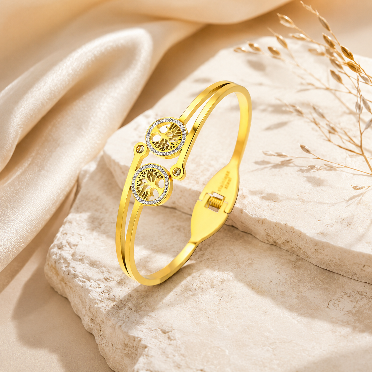 Tree of Life Gold Bangle Bracelet