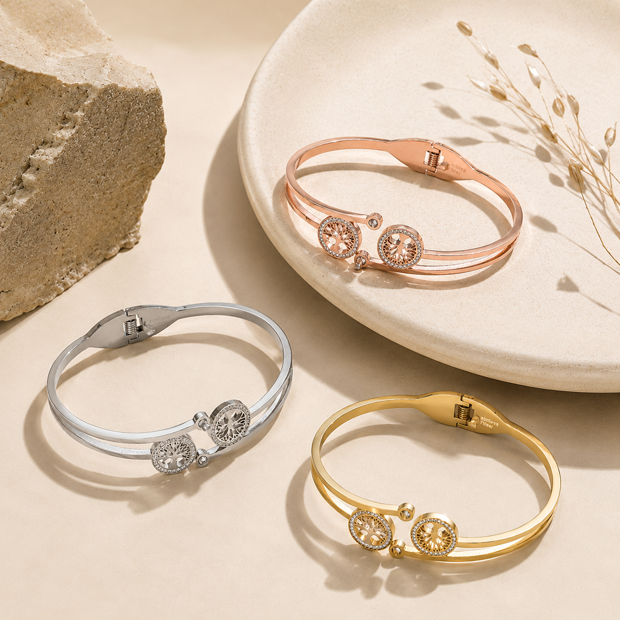 Tree of Life Gold Bangle Bracelet